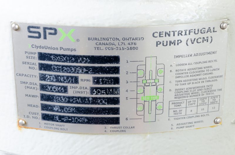 UNICHEM 6X6X12 VCM Centrifugal Pump, 6″ Ports (New)